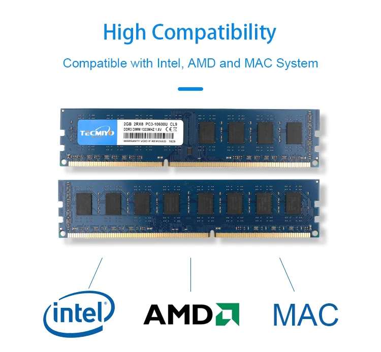 TECMIYO Hot selling Fully Tested Desktop RAm Memory 1333MHz DDR3 2GB PC3 10600U memoria Desktop dimm