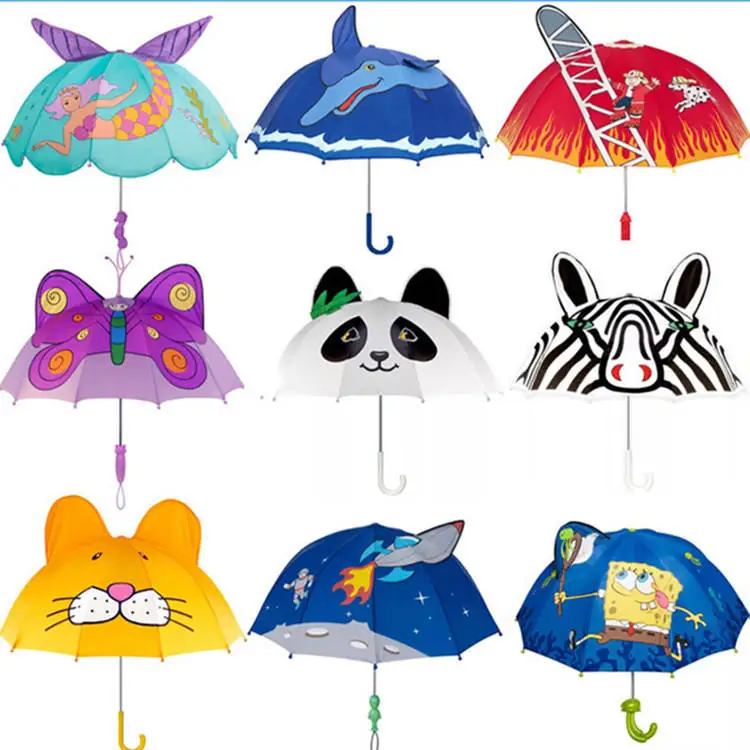 2024 Kids Umbrella Children Uv Protect 3d Polyester Animal-Shape Cartoon Kid Rain Yellow Umbrella With Logo