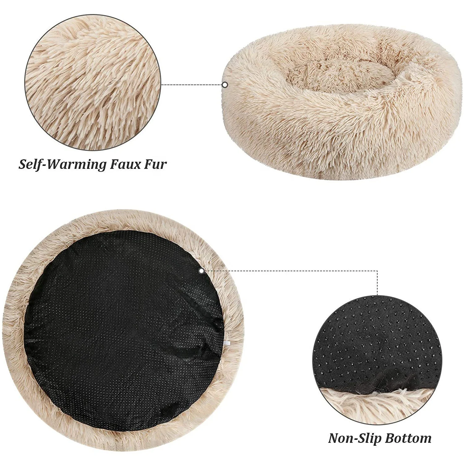 Hot sale pet bed Round soft comfort luxury plush cat dog beds washable donut dog bed