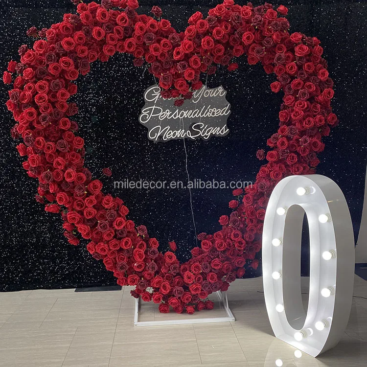 Red Rose Heart Shaped Arch Flower Backdrop for Wedding Decoration Ornament Artificial Garland