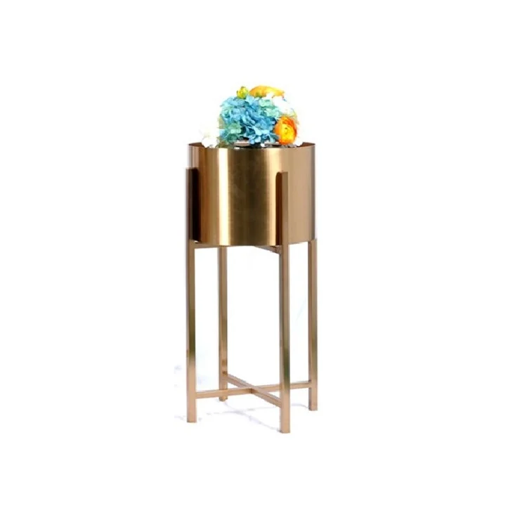 Indoor decoration stainless steel mirror flower pot with stand
