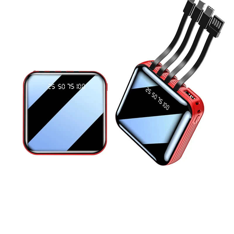 4 in 1 Built-in Cable 10000mah Power Bank Fast Charge Portable Universal Powerbank Screen Display Type C LED Light