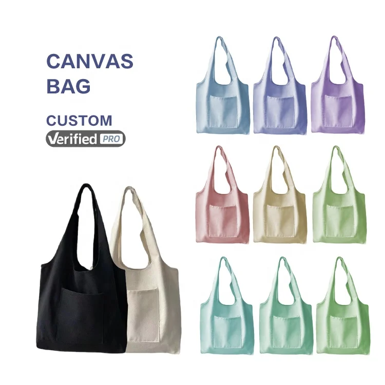 huahao customised Women Canvass  Solid color Tote Shopping Casual Cloth shoulder cotton bag With zipper For Girls Ladies Shopper