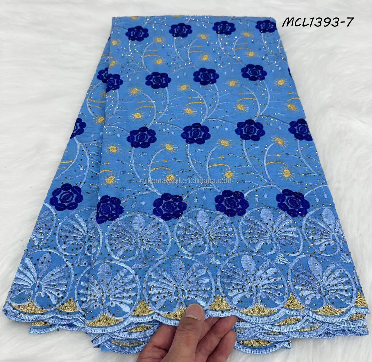 embroidered austria 2024 luxury cotton high quality and cotton fabric sequins lace heavy