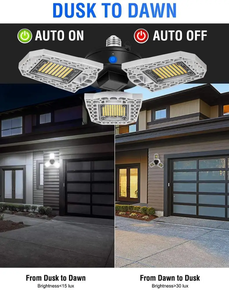 60W E26/E27 Work Light IP65 Waterproof Shop 6000LM Super Bright Deformable Garage Ceiling Lights