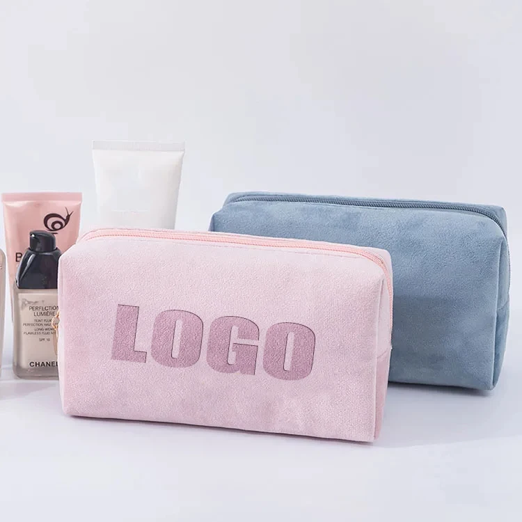 compact suede velvet cosmetic storage makeup bag & case custom travel velvet pouch makeup bag with embroidery logo make up bag