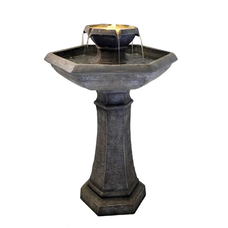 Garden Bird Bath Fountain With Led Light Water Feature for Patio Balcony