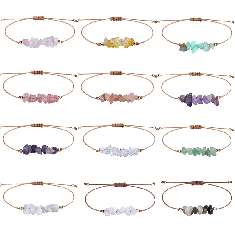 AD. Europe and the United States popular irregular rough stone woven wax string bracelet Bohemian wind tiger eye amethyst beach