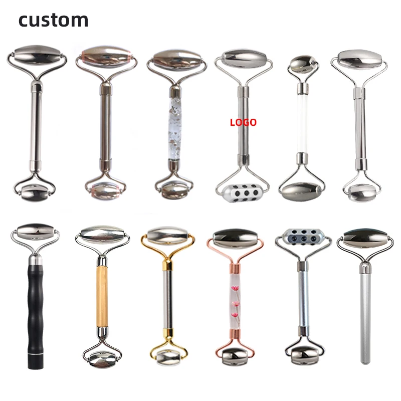 OEM/ODM Custom facial massage roller ice stainless steel facial roller face scrapper gua sha stainless steel gua sha set