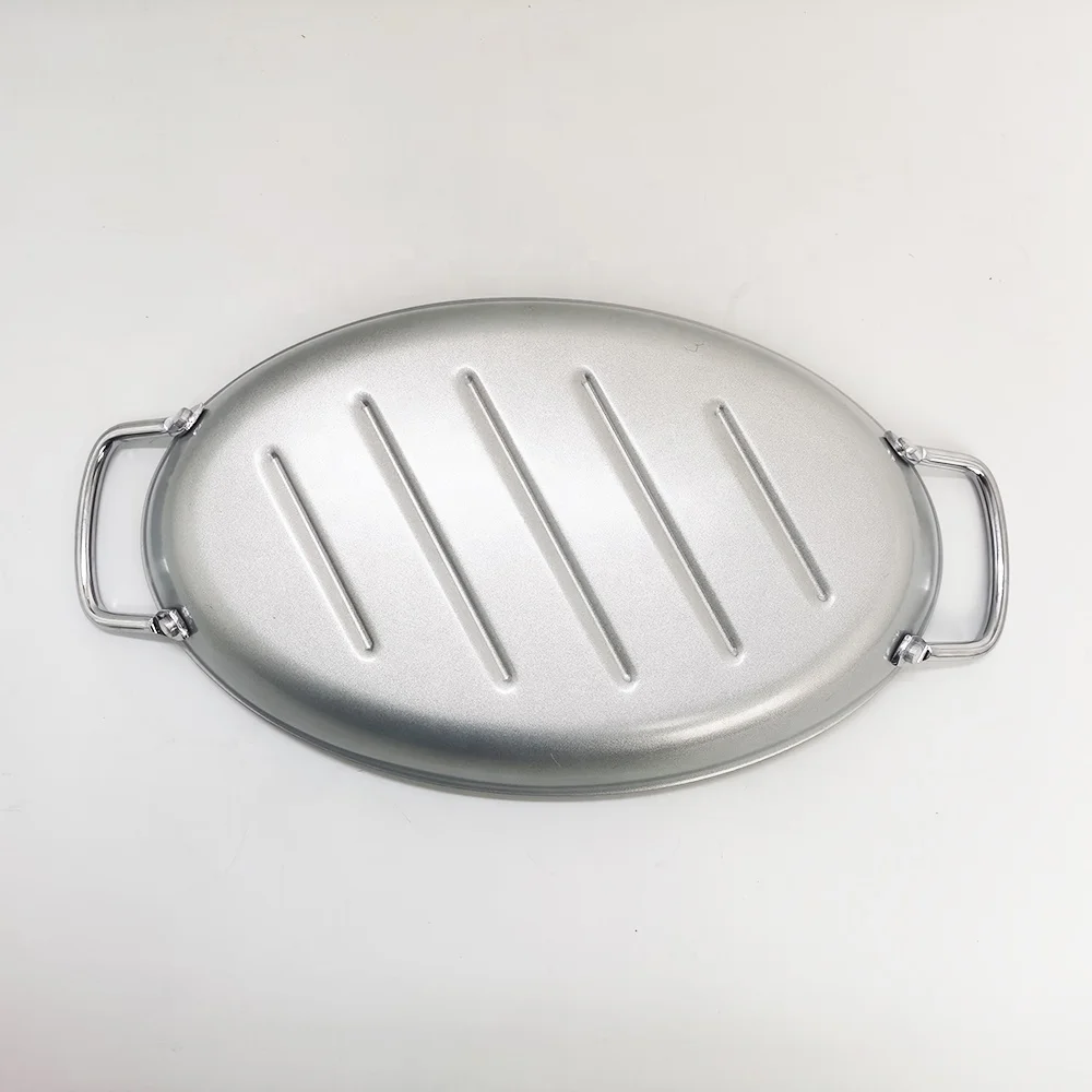 Carbon Steel Non-Stick Oval BBQ Grill Pan for fish beef meat