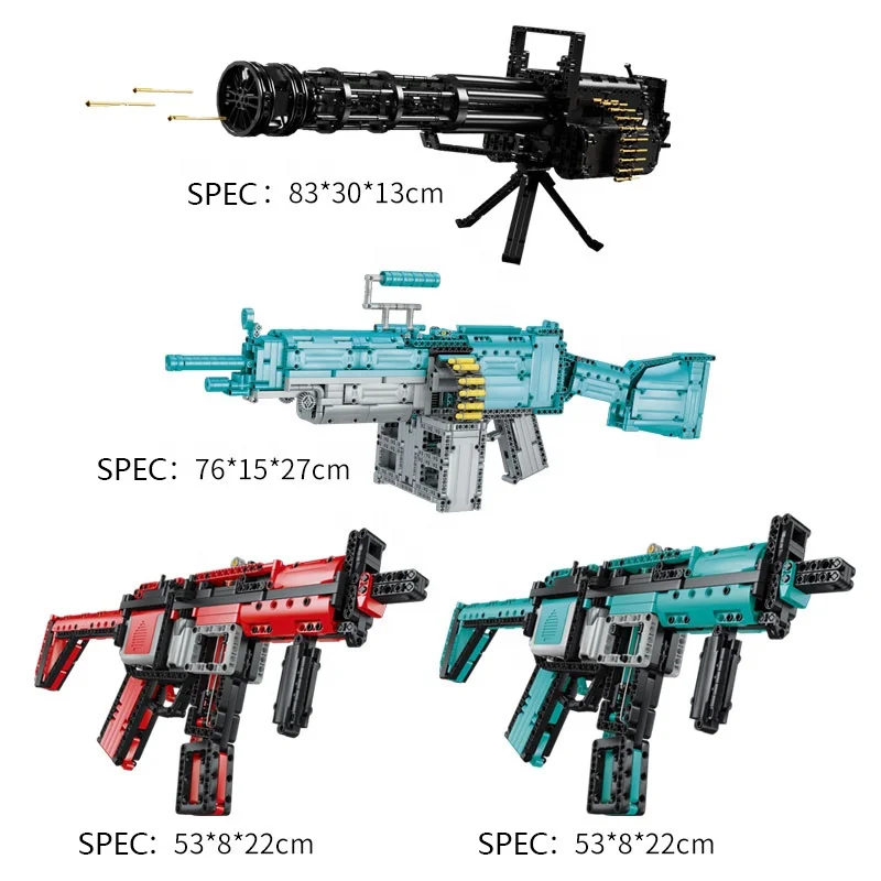 Hot Selling Children Creative Toys DIY Plastic Simulation Model Gatling Gun MP5 Electric Building Block Gun Toys For 8+