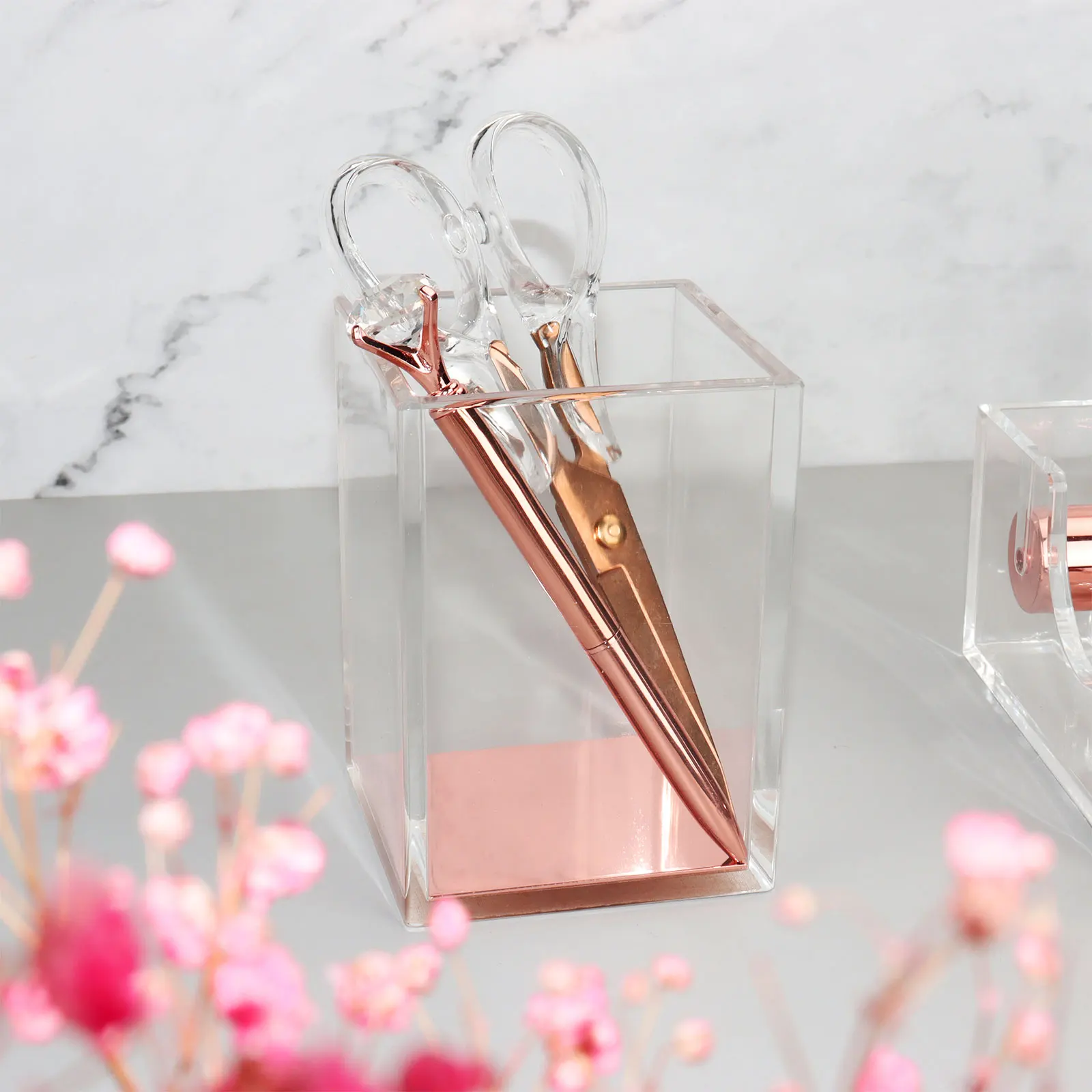 Luxury Acrylic Metal Customized Office Supplies Stationery Rose Gold Desk Organizer Set