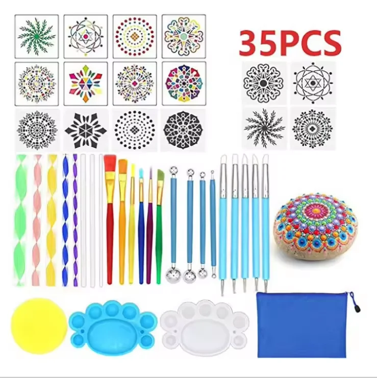 Keep Smiling 35pcs DIY Art Mandala Dotting Tools Rock Painting Kits Dot Handwork Craft Clay