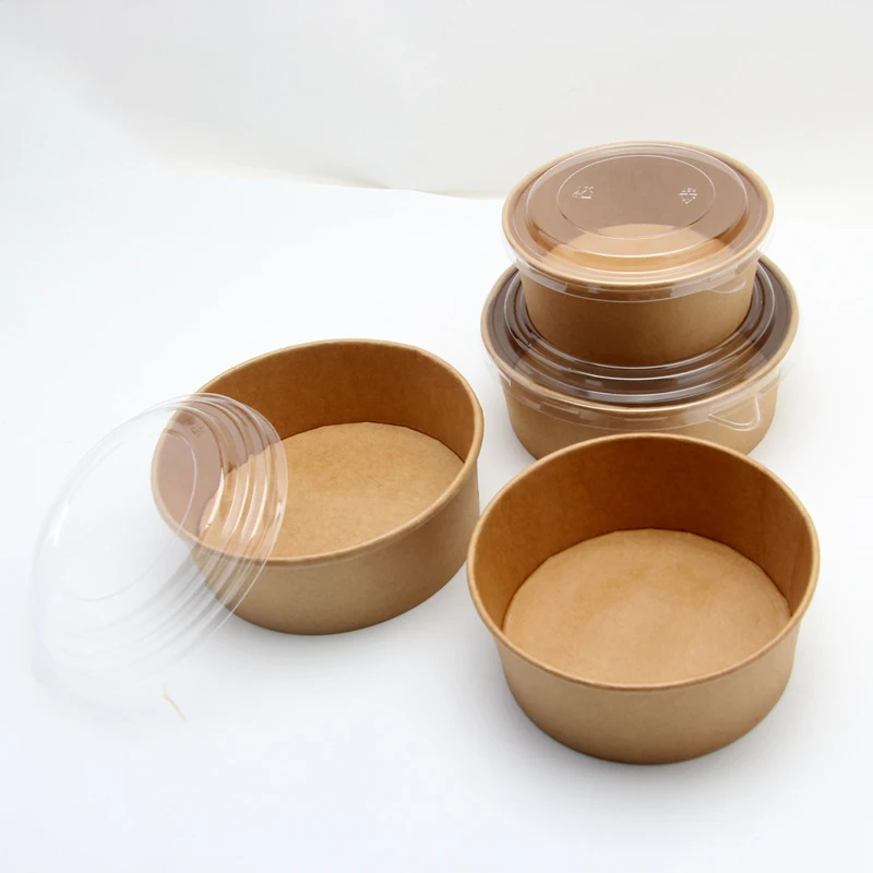 100% Eco Friendly Disposable Brown Kraft Paper Salad Bowl With Lid
