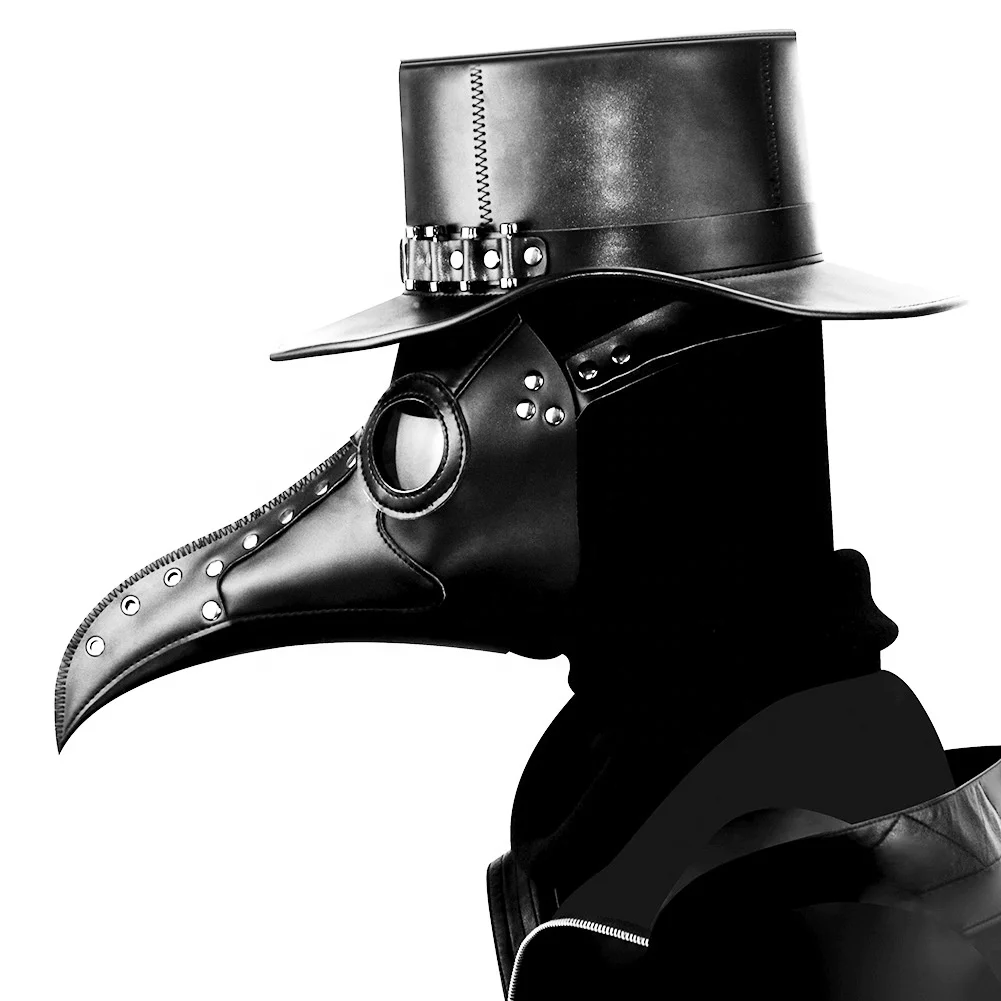 Plague Doctor Mask and Cloak Long Nose Beak Halloween Costume Props Leather Masks for Adult