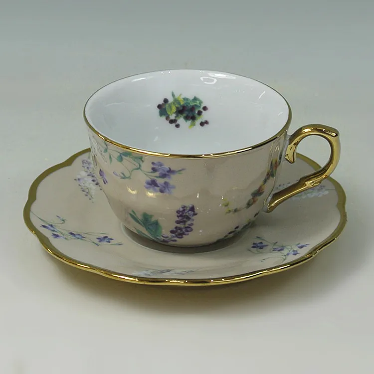 Arabic drinkware cup and saucer 220ml decal glazed ceramic gold rim coffee cup set tea cup with saucer