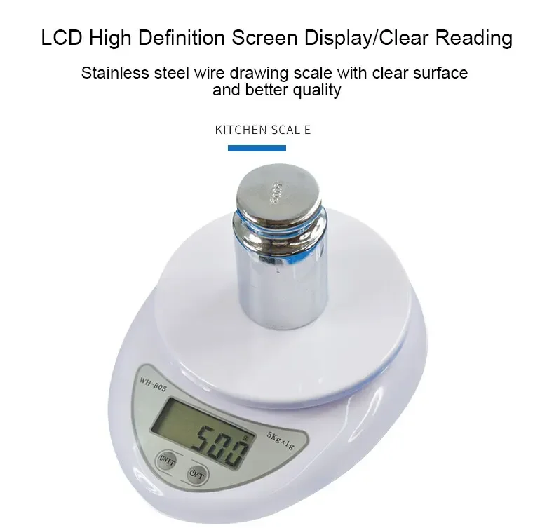 Liquid crystal electronic scale Portable digital scale Food measuring weight Kitchen Cooking baking balance measuring tool 5kg