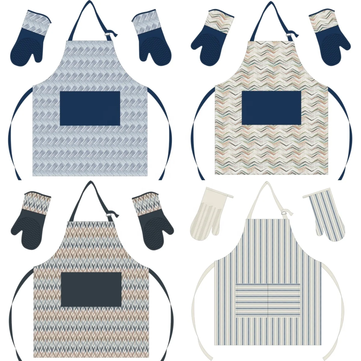 Grey white aprons 1-Pocket  kitchen home customizable kitchen apron oven mitts with name Heat resistant oven gloves