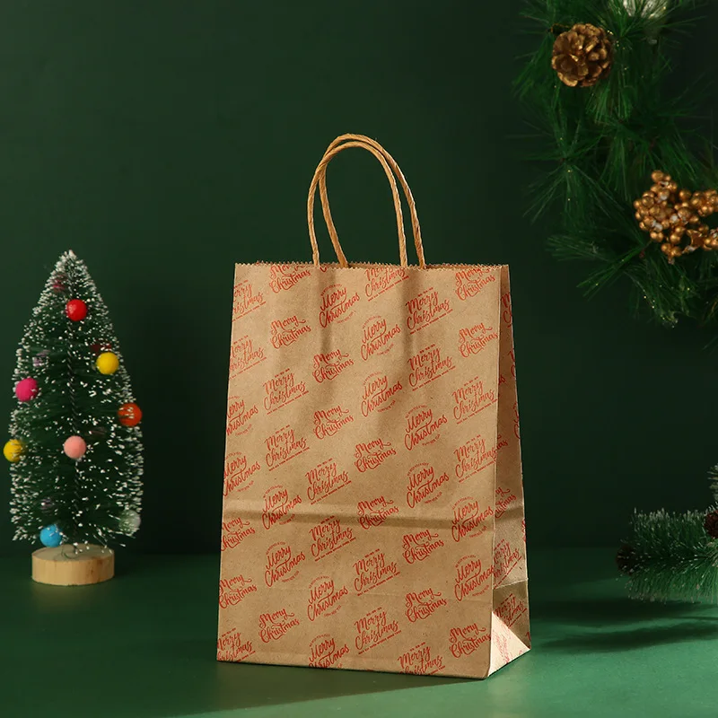 Wholesale Cheap Price in Stock Christmas New Designs Printed Candy Kraft Paper Gift Bags With Twisted Paper Handles