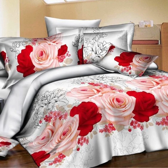 Cheap Red Rose Print 3D Flower Bedding Pillowcase Duvet Cover 4 Piece Microfiber Bed Sheet Sets