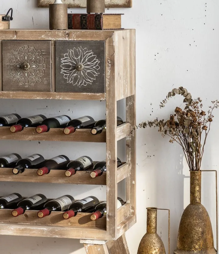 Vintage red wine rack Solid wood porch Floor to floor wine display rack Industrial style bar storage rack