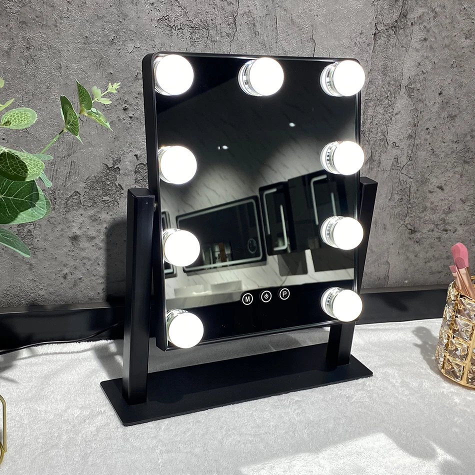 High Quality Specchio Parrucchiere Square Hollywood Light Bulb Smart Display Dimmable Mirror Tabletop Vanity Mirror