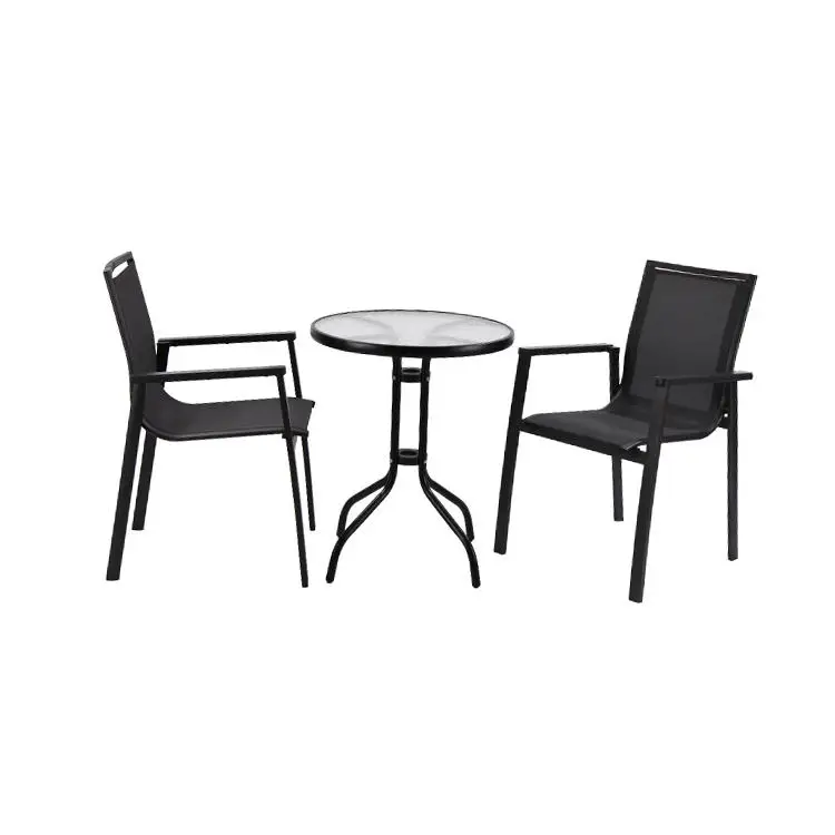 China manufacturer Round Table Patio Metal Furniture Garden Outdoor 2Chairs and 1 Stainless Steel Modern table