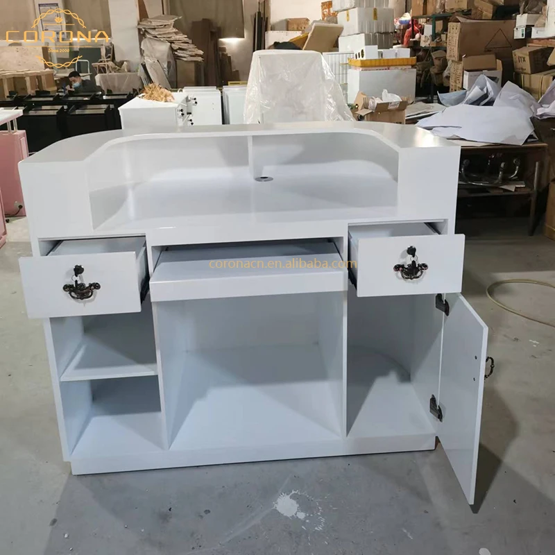 White Reception Desk Beauty Salon Furniture Small Front Desk Receeption Counter