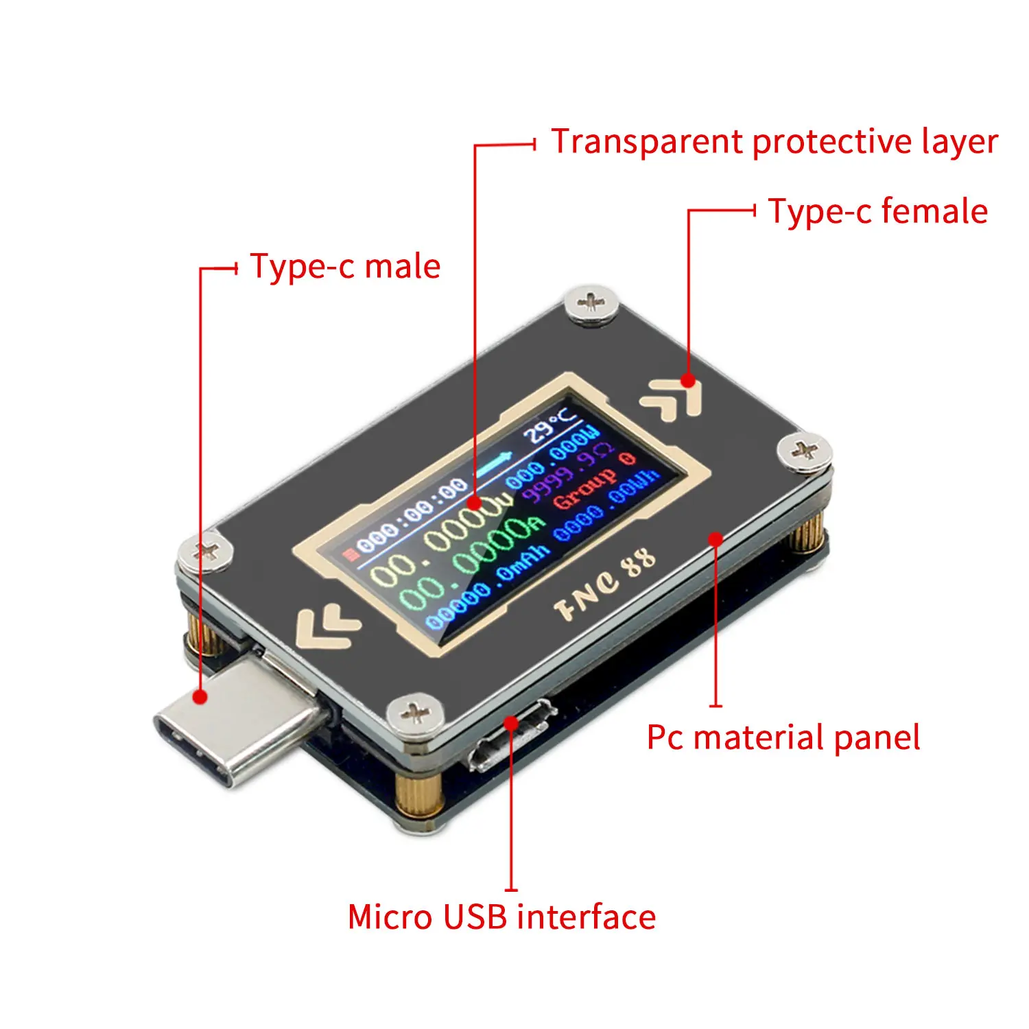 FNC88 Type-C PD триггер USB-C Вольтметр Амперметр постоянного тока Напряжение 2 way измеритель величины мультиметр солнечное зарядное устройство USB