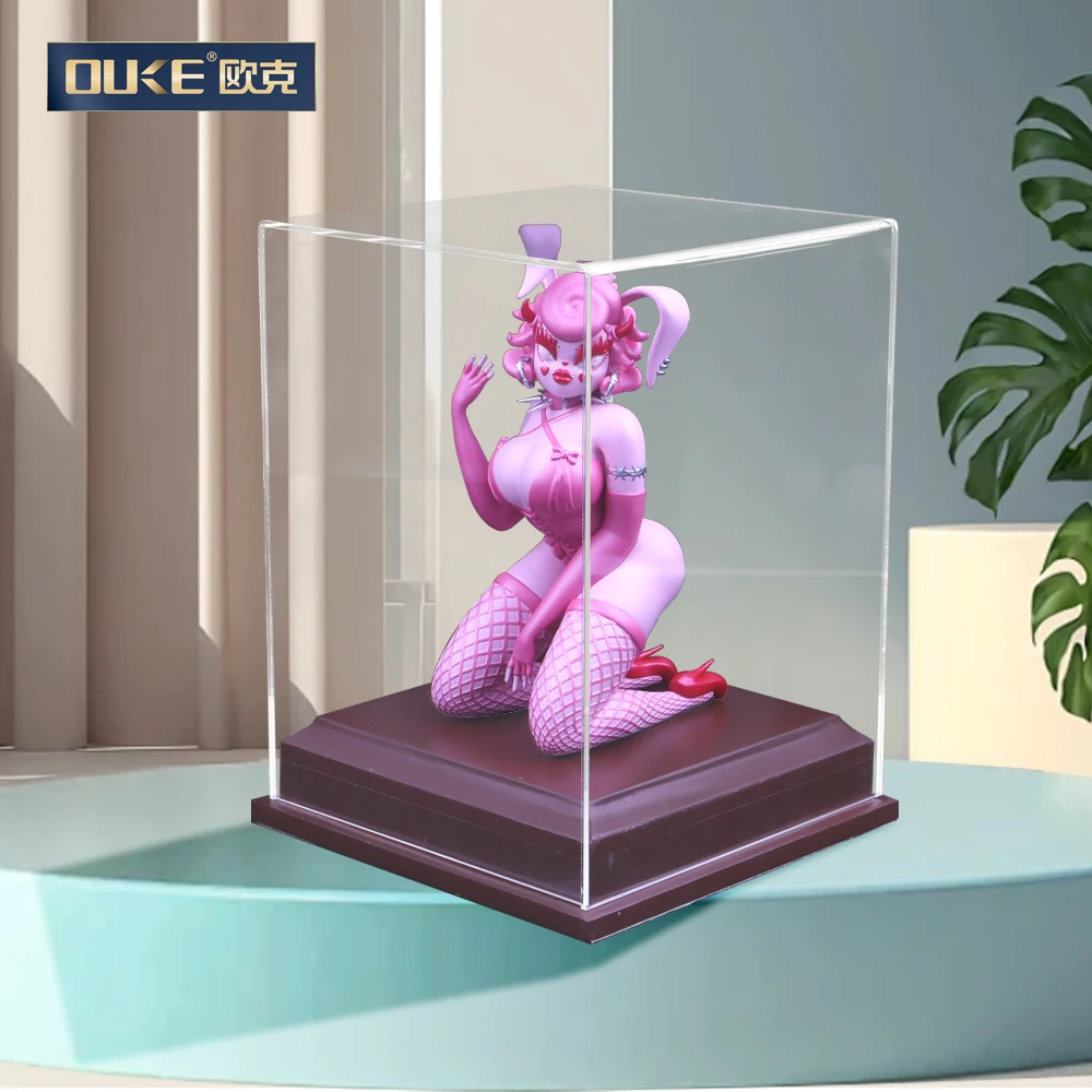 Custom multi-function acrylic box acrylic toy display box with wood base square handcraft acrylic display stand box