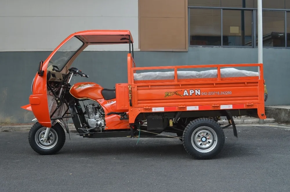 motorized gas powered three wheel cargo tricycle with passenger seats with semi-closed cabin for adult to sell