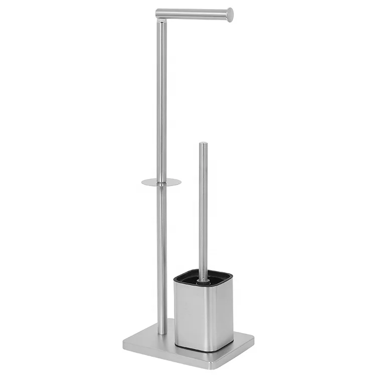 Stainless Steel Roll Holder with Toilet Brush Free Standing Roll Holder Toilet Paper Holder and Toilet Brush