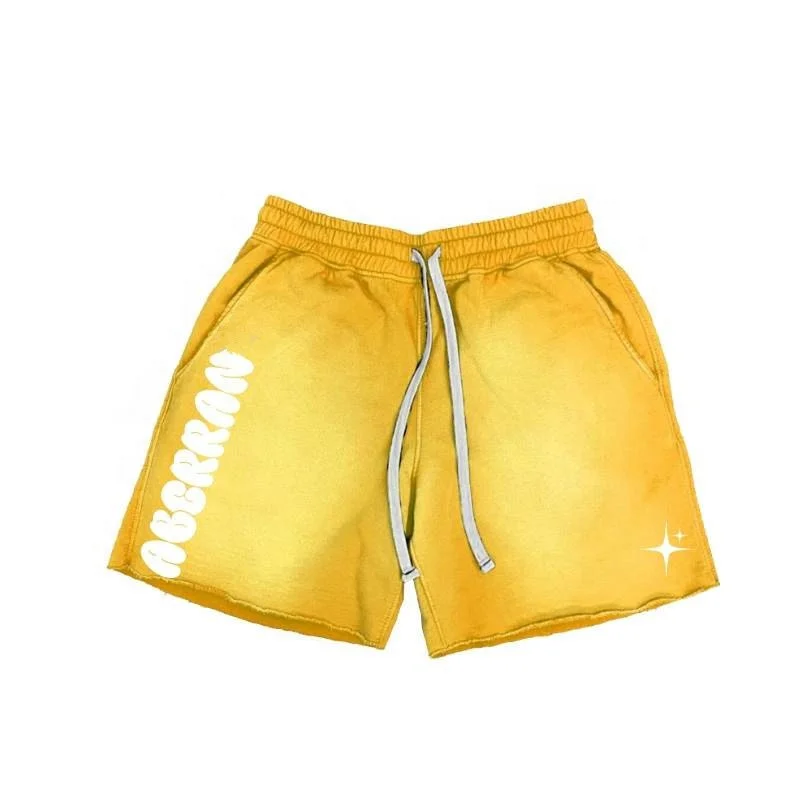 KY Summer Custom Puff Print TSHIRT Sun Faded Shorts Acid Wash Sweat Shorts Acid Washed Shorts for Men