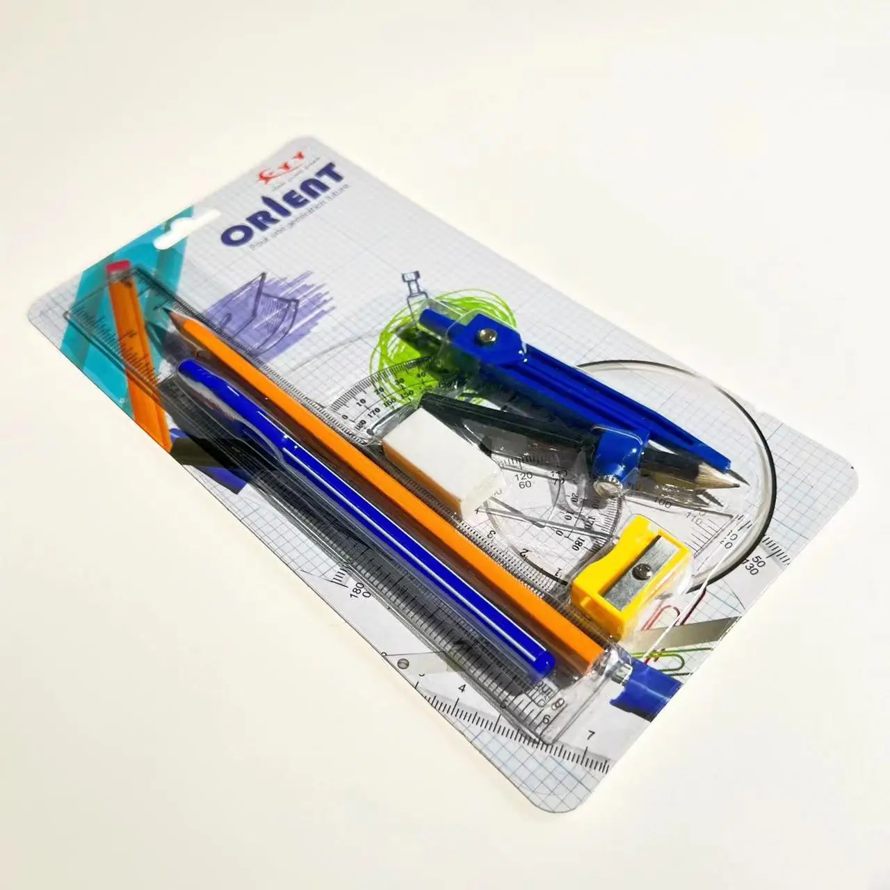 HOT SALE 30cm Customized Plastic Ruler Triangle Protractor Iron Compasses 9 Pcs Set School Geometry Set