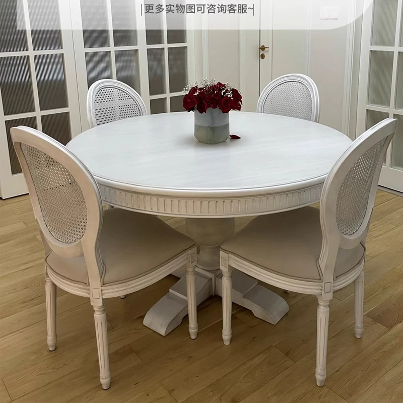 American solid wood dining table and chair combination oak retro white round table French style six people dining table custom