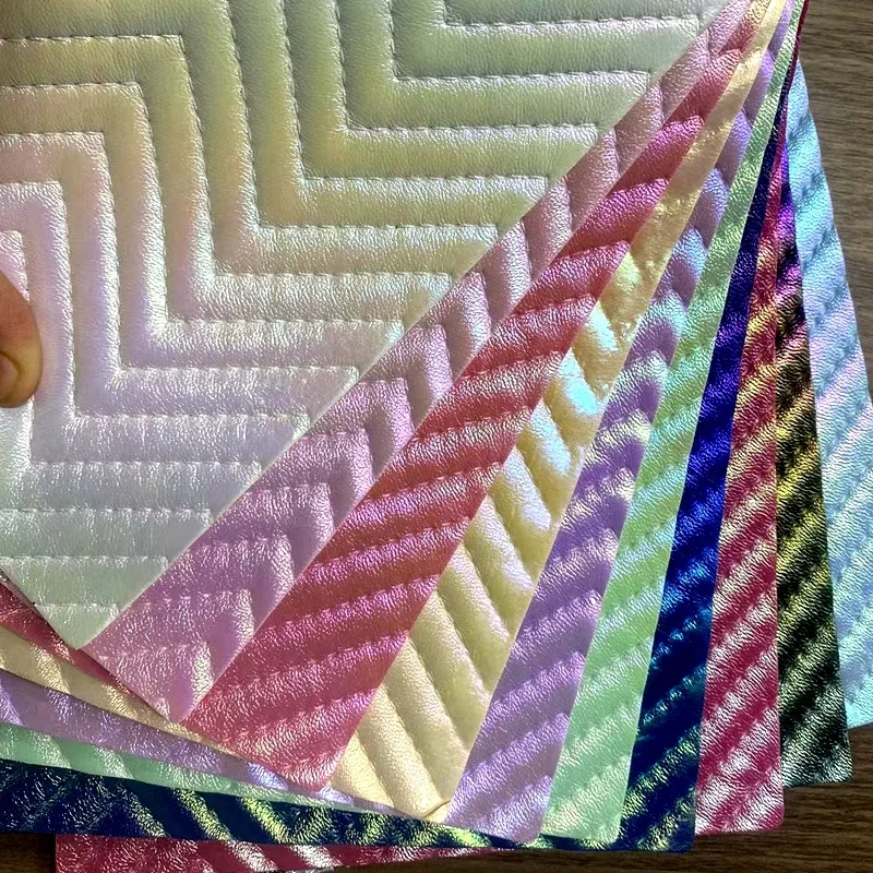 3D holographic metallic PU embroidery textile leather product it use recycled material to production