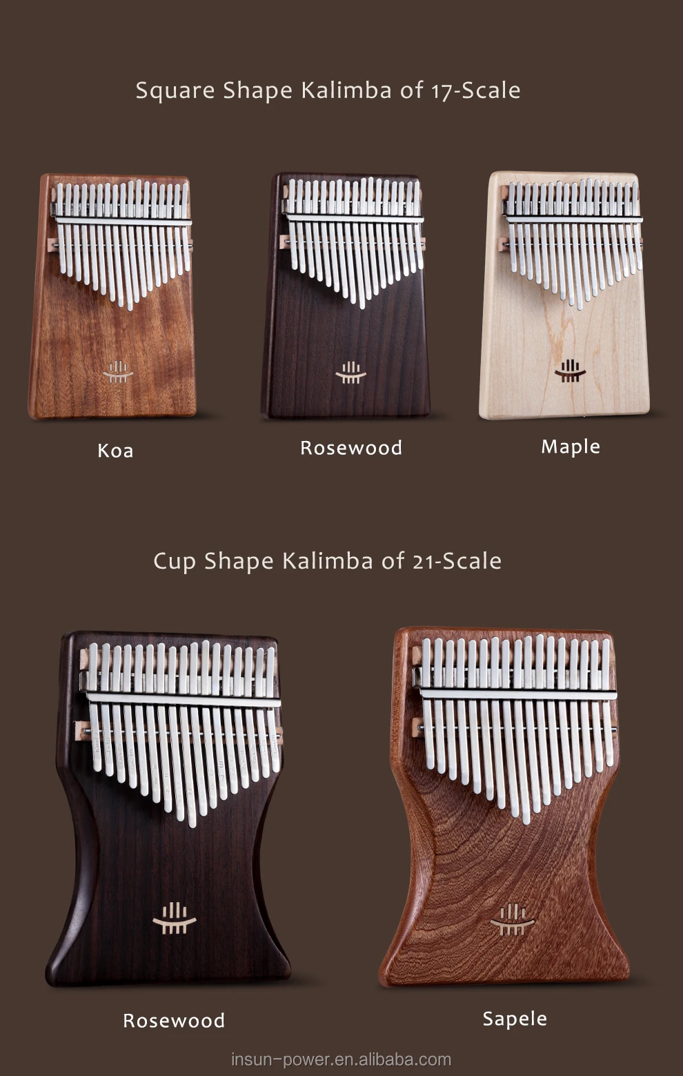 
Factory Price Koa Square Shape 17 Key Kalimba Finger Piano Plate Series 
