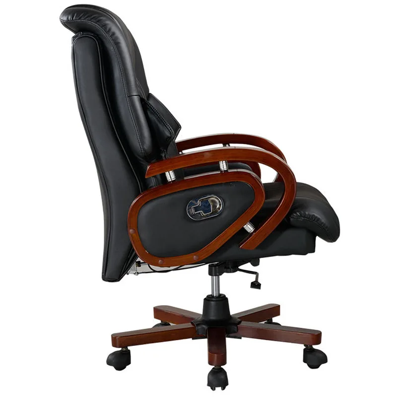 High-Quality Genuine Leather Boss Office Chair with Wood Frame and Legs Ergonomic Design with 3A Explosion-Proof Gas Lift