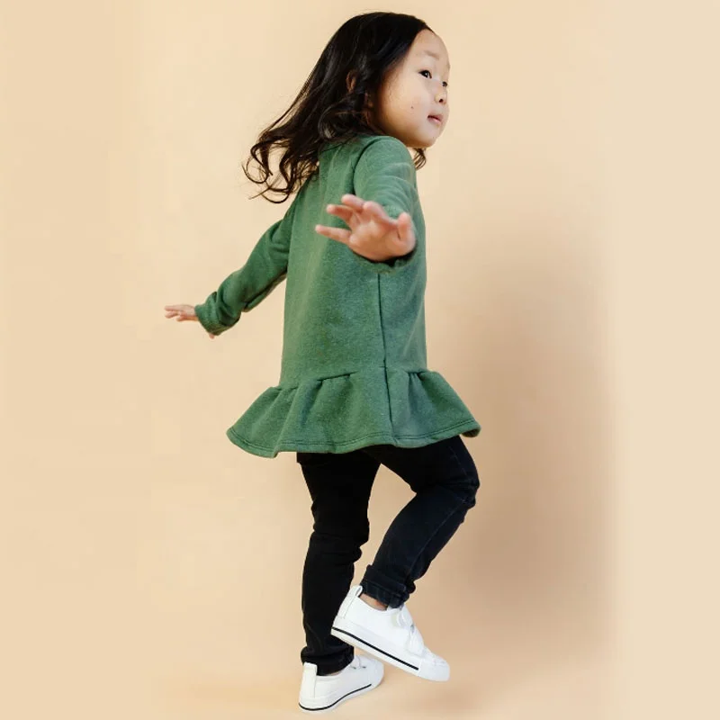 Hot Sale Knitted Long Sleeve Frill Dress Baby Girls Dress Top For Autumn Winter