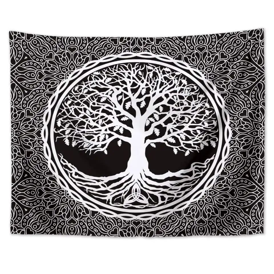 Черно-белый гобелен NBFI 59x51 дюймов с деревом жизни солнцем и луной настенный подвесной для