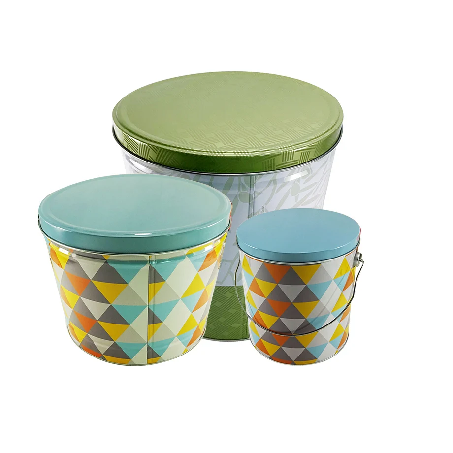 America Market Popcorn Package 3 Sizes of Metal USA Popcorn Bucket Tin