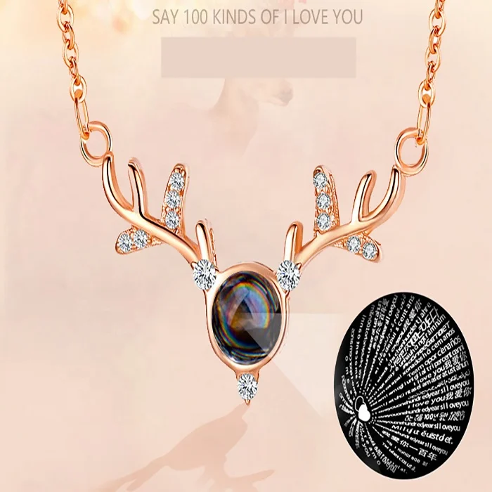 
Jiushang zircon elk rose gold sliver fashion 100 languages i love you jewelry necklace 
