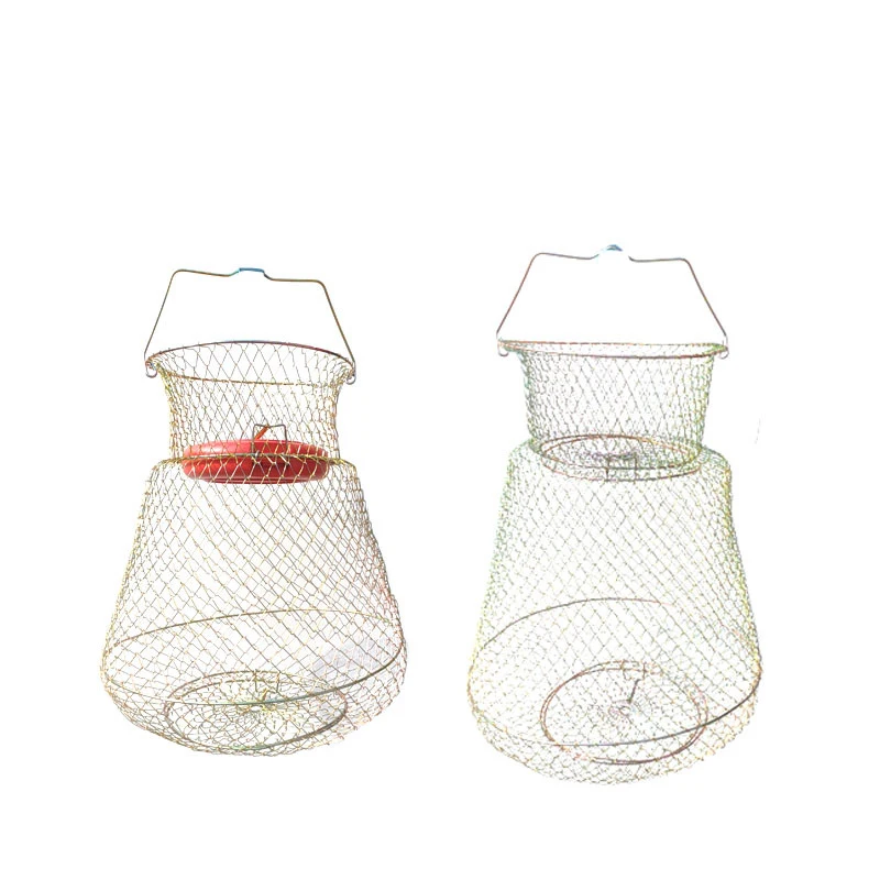 Folding Crab Lobster Traps Metal Wire Fish Keeping Net Fishing Basket