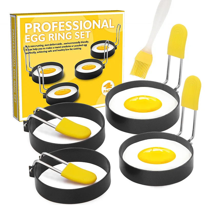 Round Egg Maker Ring 4 Pack, Nonstick Egg Mold for Frying Eggs and English Muffins, Egg Shaper for Frying Pan Cooking