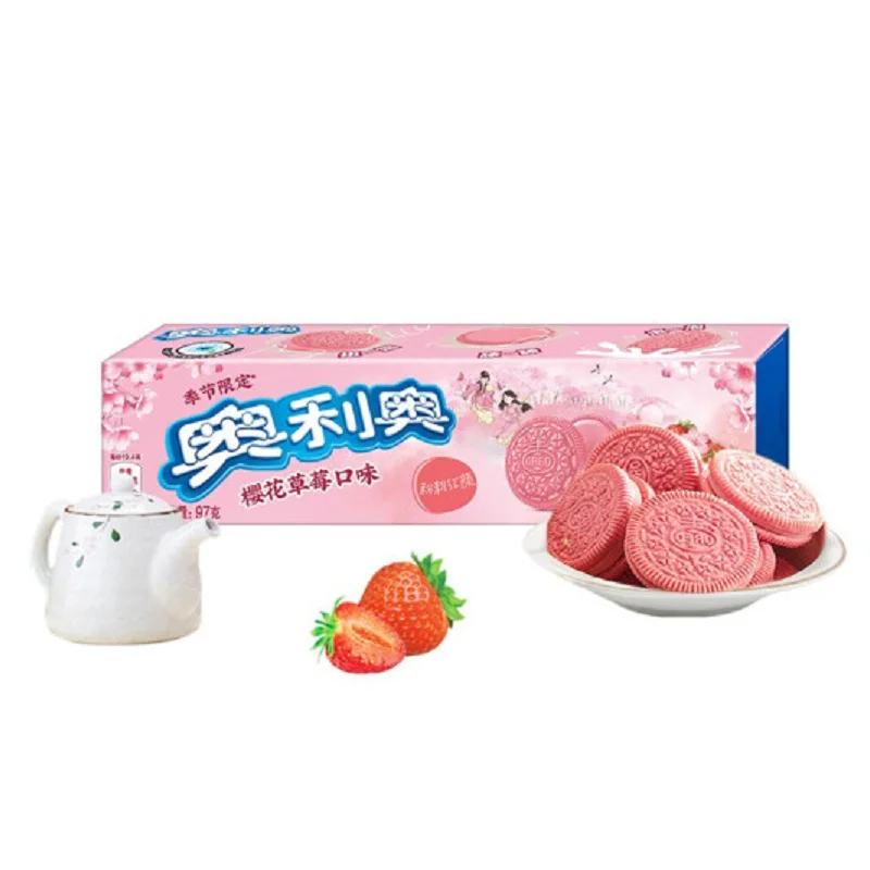
Hot saled low price made in China strawberry and green plum flavored Oreo biscuits 97g 