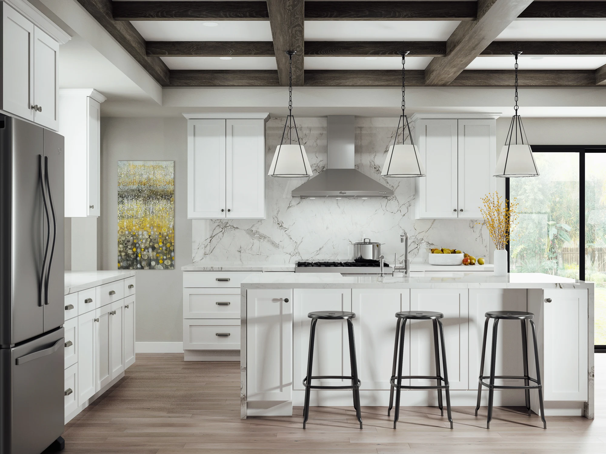 Luxurious High End Customized Modern Design Modular Shaker Kitchen Cabinets With Black Island