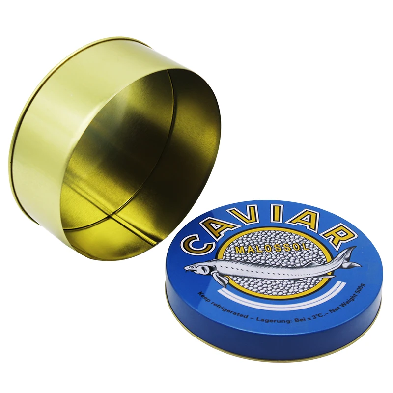Custom Logo Recyclable Embossed Metal Tinplate Box Caviar Food Container