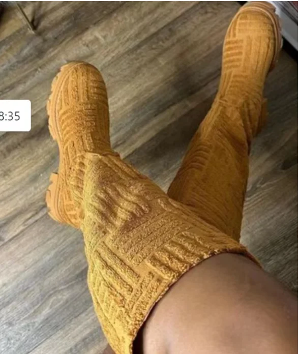 Women winter high boots 2022 INS fashion candy color thick sole warm towel cotton high boots