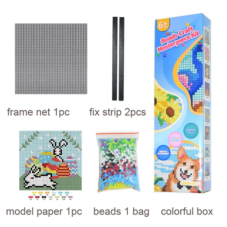 Handmade without ironing mesh canvas art wall painting diy 5mm perler beads kit for children