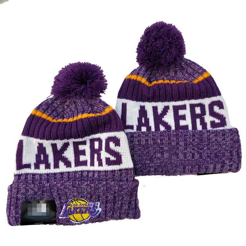 Classical Cuffed Pom Pom Beanie Hat knitted basketball Caps Laker Celtics Fans Beanie Hats With Jacquard Logo
